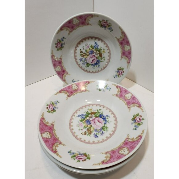 Vtg Fine China Porcelain Floral Spring Garden Coup Soup Bowls Set Of 4 - Picture 2 of 10